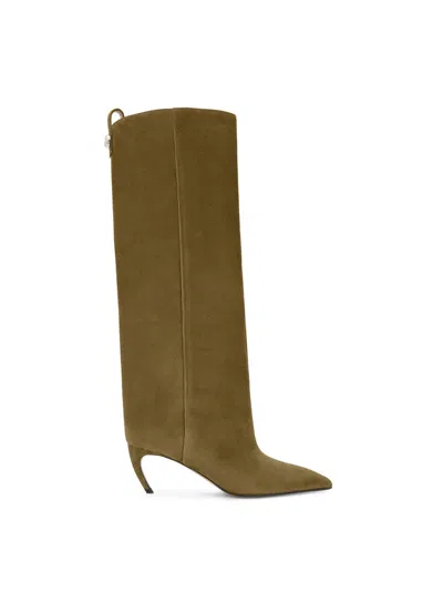 Attico Lea Military Green High Boot In Brown