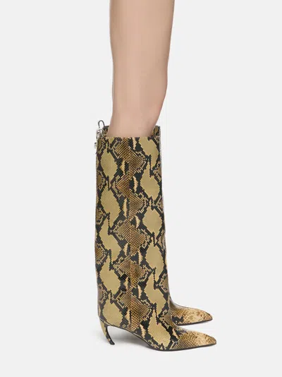 Attico Lea 65 Leather Knee-high Boots In Animal Print