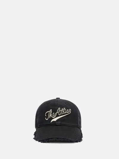 Attico Baseball Cap With Embroidery Logo And Frayed Hem In Black