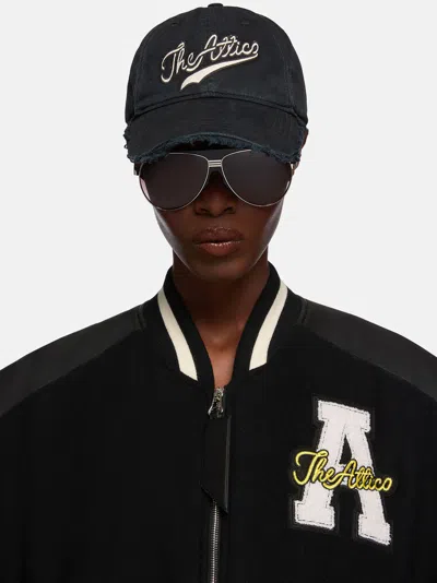 Attico Baseball Cap With Embroidery Logo And Frayed Hem In Black
