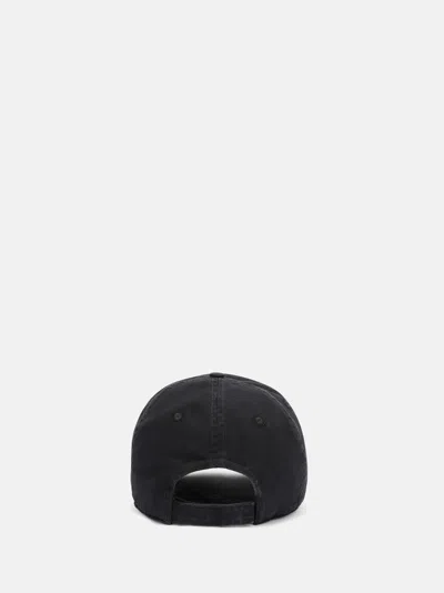 Attico Baseball Cap With Embroidery Logo And Frayed Hem In Black