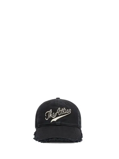 Attico Baseball Cap With Embroidery Logo And Frayed Hem In Black