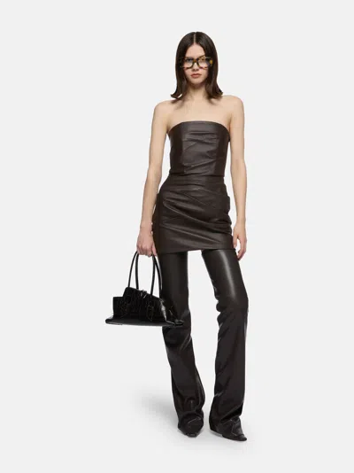 Attico Brown Off-shoulder Sleeveless Mini Dress With Rear Zip Closure In Leather Woman In Green