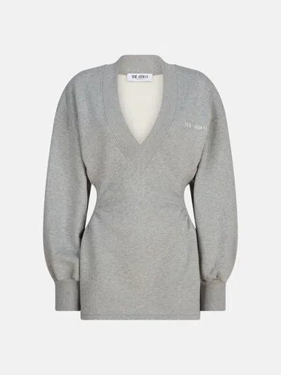 Attico Peplum Cotton Fleece Minidress In Gray