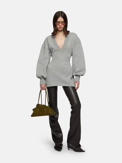 Attico Peplum Cotton Fleece Minidress In Gray