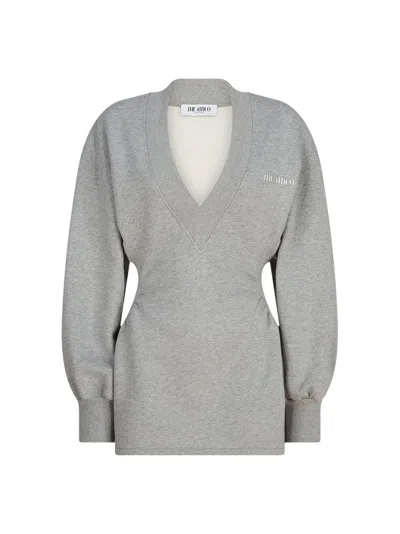 Attico Peplum Cotton Fleece Minidress In Gray