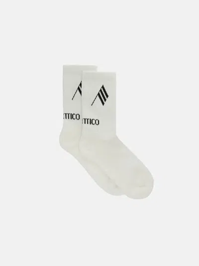 Attico White Stretch Cotton Blend Socks In White
