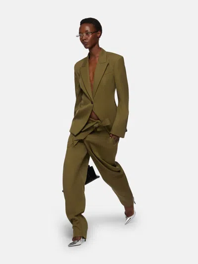 Attico Tailored Gabardine Jacket With Unique Tie Detail In Green