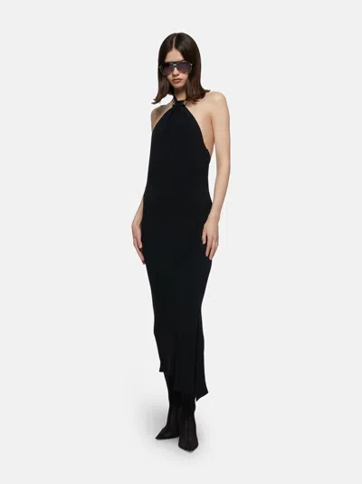 Attico Black Halterneck Midi Dress In Black