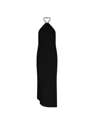Attico Black Halterneck Midi Dress In Black