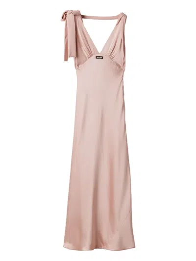 Miu Miu Satin Reverse Bow Draped Maxi Dress In Pink