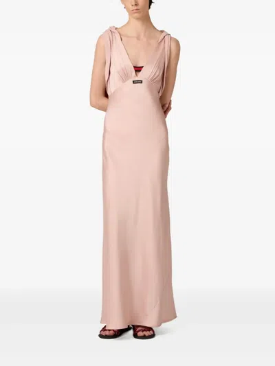 Miu Miu Satin Reverse Bow Draped Maxi Dress In Pink