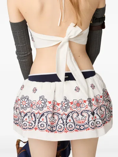 Miu Miu Printed Poplin Halter Top In White