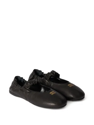 Miu Miu Logo Ballerina In Black