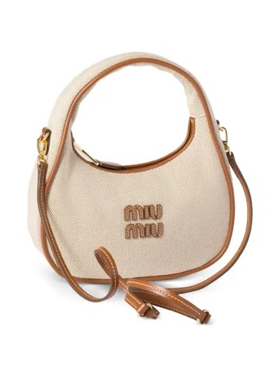 Miu Miu Wander Canvas And Leather Bag In Neutral