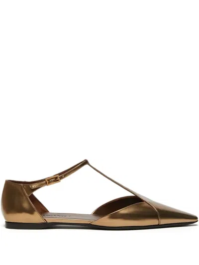 Max Mara Metallic Pointed-toe Ballet Flats In Gold