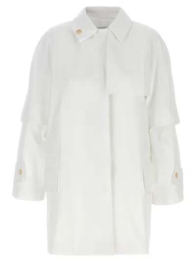 Max Mara Layered Sleeve Coat Featuring Button Detail In White