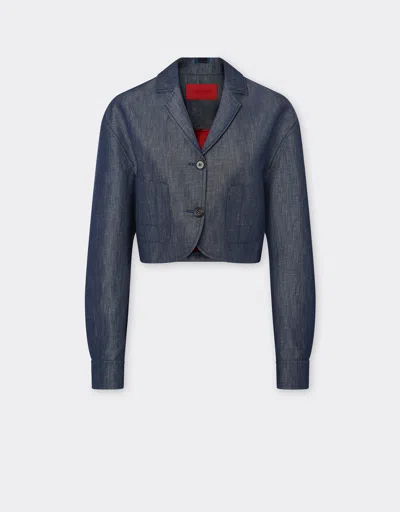 Ferrari Blazer In Denim Effect Tricotine In Blue