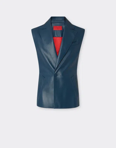 Ferrari Gilet In Semi-gloss Nappa Leather In Blue