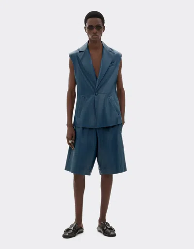 Ferrari Gilet In Semi-gloss Nappa Leather In Blue