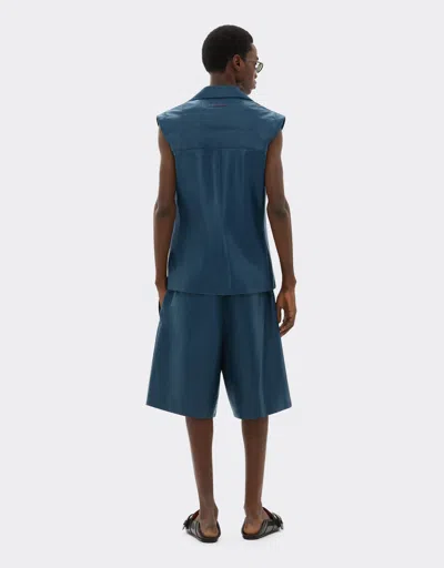 Ferrari Gilet In Semi-gloss Nappa Leather In Blue