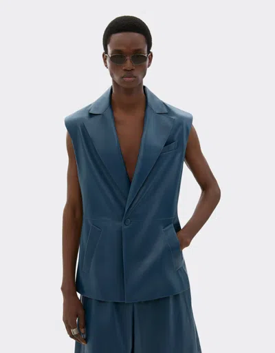 Ferrari Gilet In Semi-gloss Nappa Leather In Blue