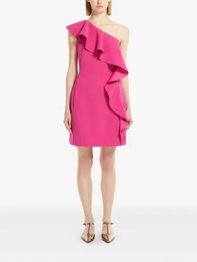 Max Mara One-shoulder Mini Dress With Cascading Ruffle Detail In Pink