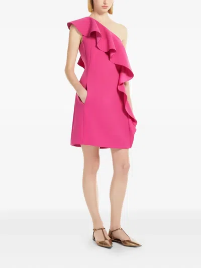 Max Mara One-shoulder Mini Dress With Cascading Ruffle Detail In Pink