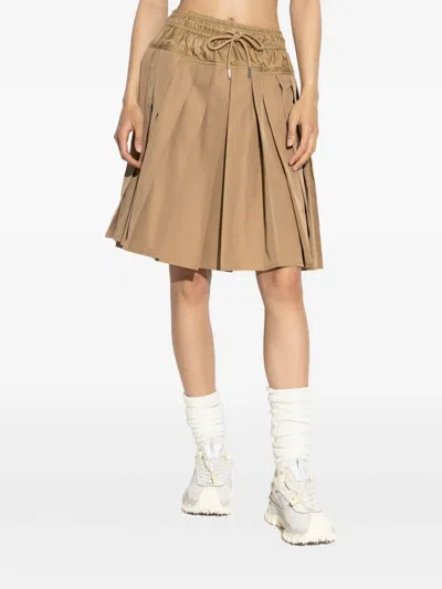 Moncler Womens Pleated Elasticated Woven Mini Skirt Tan In Brown