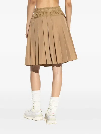 Moncler Womens Pleated Elasticated Woven Mini Skirt Tan In Brown