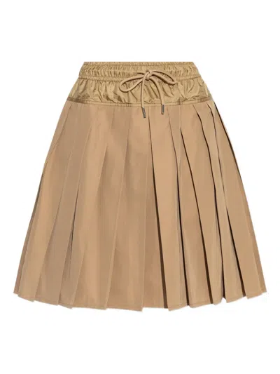 Moncler Womens Pleated Elasticated Woven Mini Skirt Tan In Brown