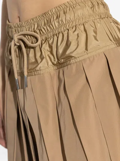 Moncler Womens Pleated Elasticated Woven Mini Skirt Tan In Brown
