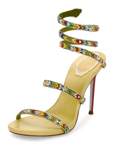 René Caovilla Beaded Snake 105mm Sandal, Green/multi