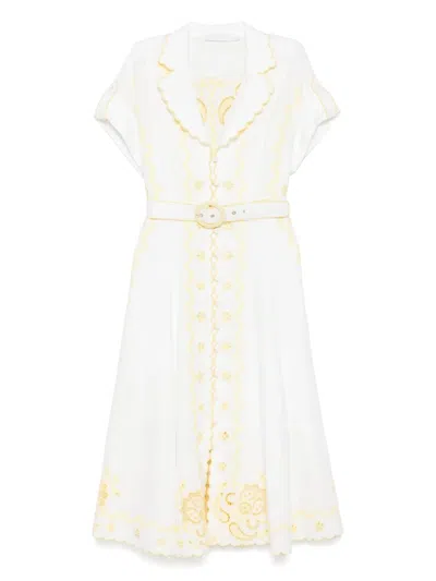 Zimmermann Lucky Embroidered Midi Dress - Women's - Cotton/linen/flax/polyester/recycled Polyesterelastane In White