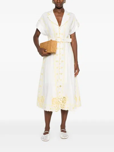 Zimmermann Lucky Embroidered Midi Dress - Women's - Cotton/linen/flax/polyester/recycled Polyesterelastane In White