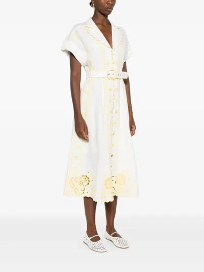 Zimmermann Lucky Embroidered Midi Dress - Women's - Cotton/linen/flax/polyester/recycled Polyesterelastane In White