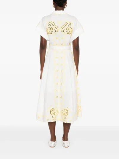 Zimmermann Lucky Embroidered Midi Dress - Women's - Cotton/linen/flax/polyester/recycled Polyesterelastane In White