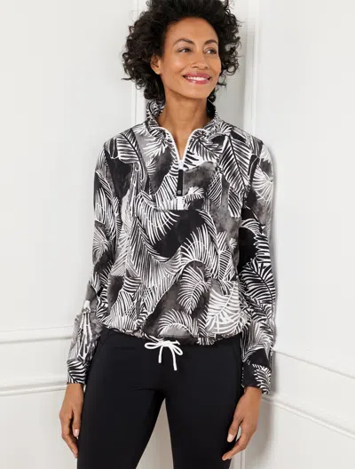 Talbots Plus Petite - Drawcord Hem Pullover Sweater - Breezy Palms - Black/white - 2x