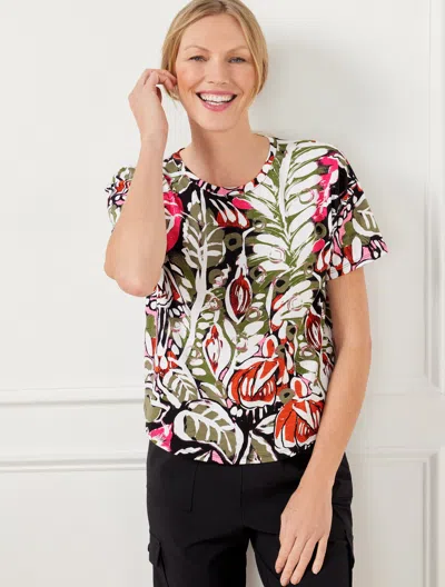 Talbots Plus Size - Pleat Back Short Sleeve T-shirt - Abstract Foliage - Black - 2x