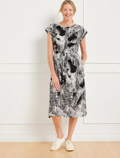 Talbots Plus Petite - Lightweight Woven Stretch Midi Dress - Breezy Palms - Black/white - 3x