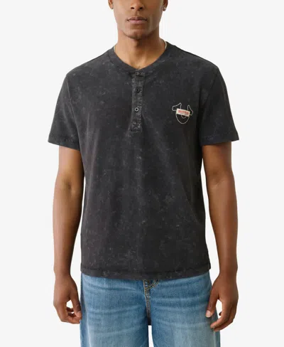 True Religion Short Sleeve Pique Henley Shirt In Black