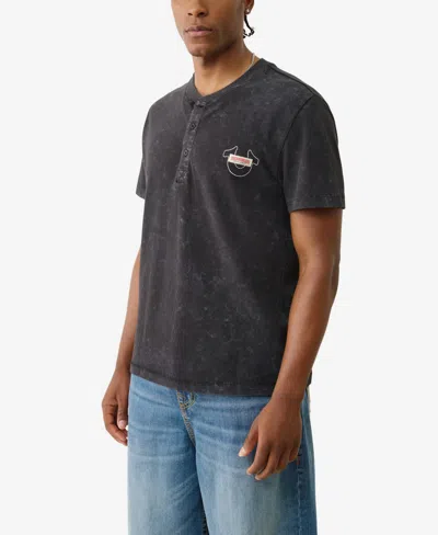 True Religion Short Sleeve Pique Henley Shirt In Black