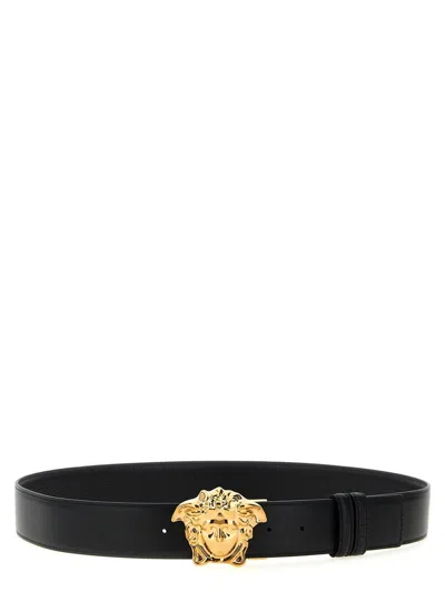 Versace Men La Medusa Leather Belt In Multicolor