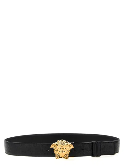 Versace Men La Medusa Leather Belt In Multicolor