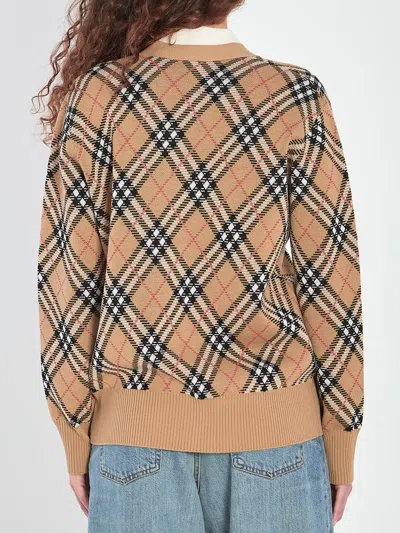Burberry Check Pattern V-neck Cardigan In Brown