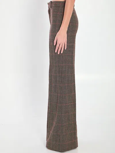Chloé Brown Flared Checkered Wool Trousers In Brown
