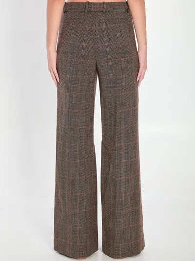 Chloé Brown Flared Checkered Wool Trousers In Brown