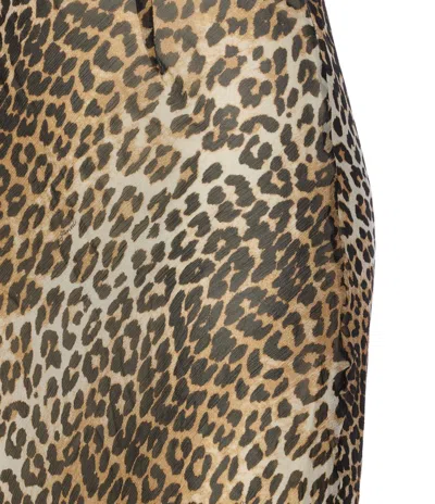 Ganni Animal Print Scoop Neckline Floor-length Dress In Brown