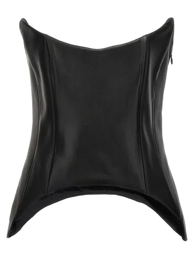 Monot Leather Strapless Fitted Mini Top In Black