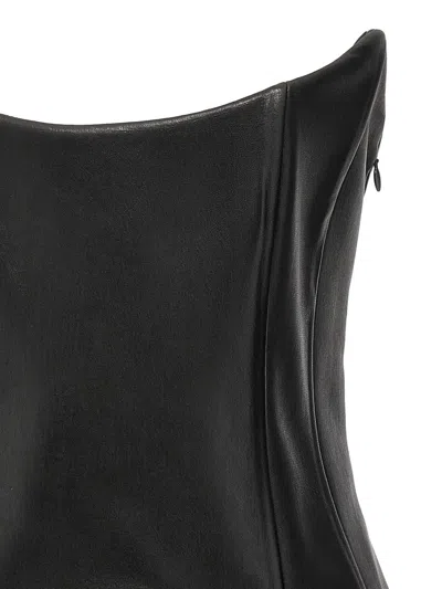 Monot Leather Strapless Fitted Mini Top In Black